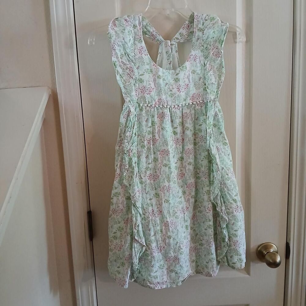 Shabby Chic Green & Pink Floral Babydoll Dress Ruffles Girls 8 Cottage Dainty